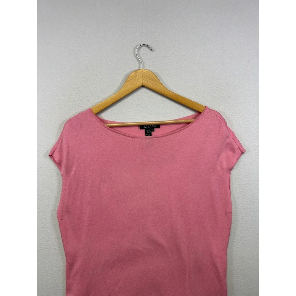 Lauren Ralph Lauren Silk Blend Classic Womens XL Pink Boat Neck Knit Top